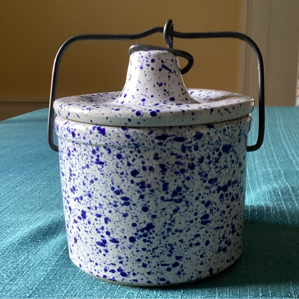 Vintage Speckled Blue and White Crock